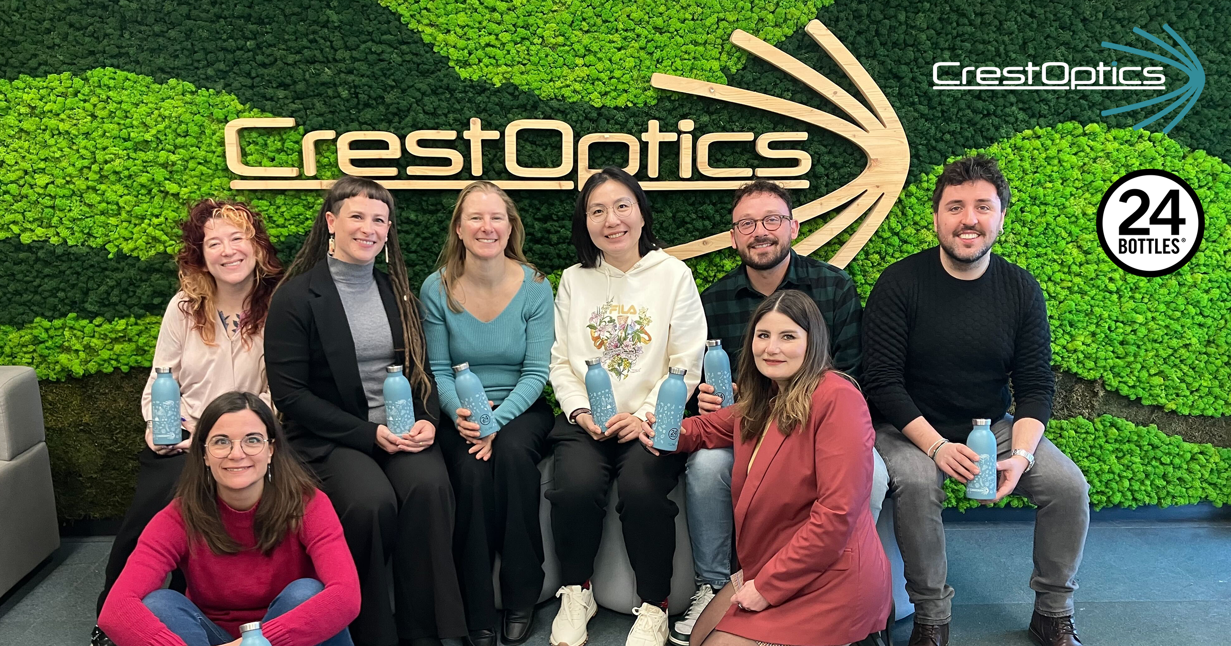 Kickoff 2016 - Crest Optics group photo for plastic-free commitment with 24Bottles